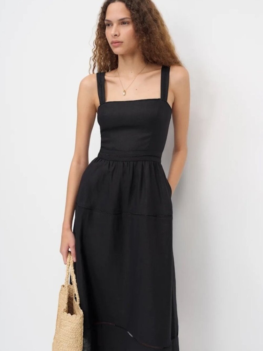 NEW Reformation Everett Sleeveless Linen Embroidered Midi Dress | US 4 UK 8